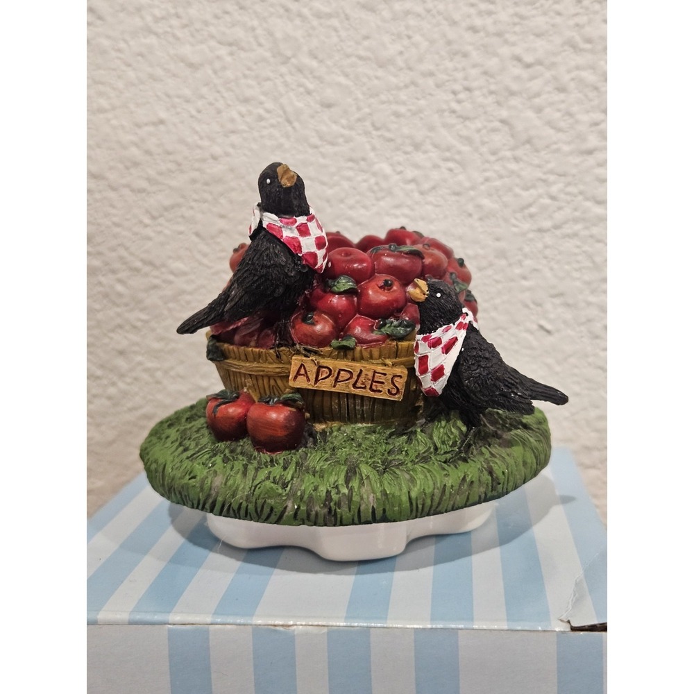 NIB Barrel Of Apples With Birds by Kathy Hatch Candle Capper Decorative Fall